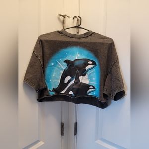 Divided Crop Orca Whale Shirt
